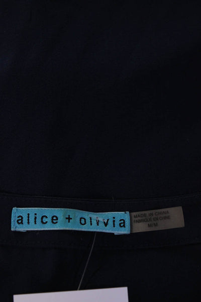 Alice + Olivia Women's V-Neck Sleeveless Button Up Blouse Navy Blue Size M