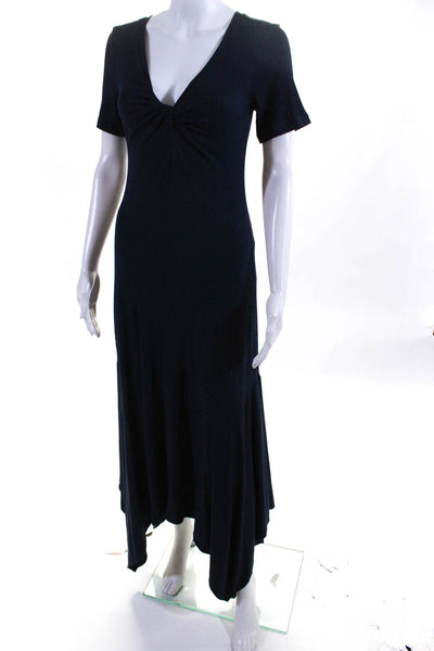 ALC Women's V-Neck Short Sleeves Asymmetrical Maxi Dress Navy Blue Size S