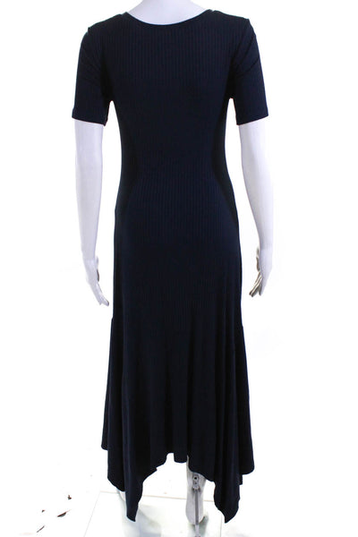 ALC Women's V-Neck Short Sleeves Asymmetrical Maxi Dress Navy Blue Size S