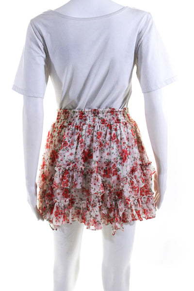 Misa Women's Smocked Waist Ruffle Tiered Floral Mini Skirt Size L