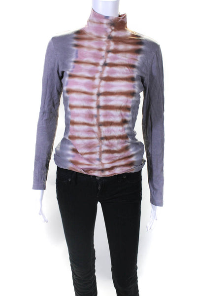 Raquel Allegra Womens Gray Pink Tie Dye Turtleneck Long Sleeve Shirt Size 2