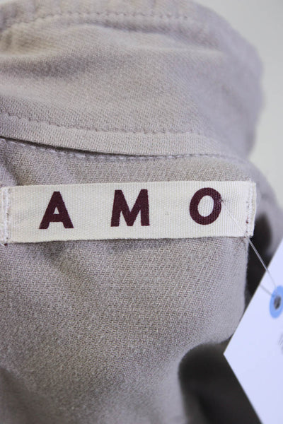 Amo Womens Beige Cotton Tie Neck Long Sleeve Button Down Shirt Top Size XS