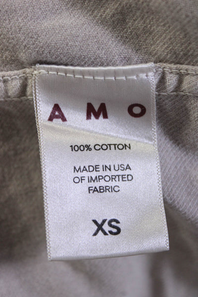 Amo Womens Beige Cotton Tie Neck Long Sleeve Button Down Shirt Top Size XS
