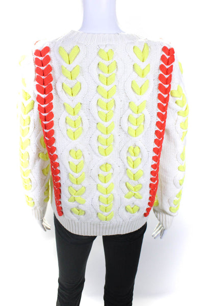 Jason Wu Womens White Wool Multicolor Detail Crew Neck Sweater Top Size XS