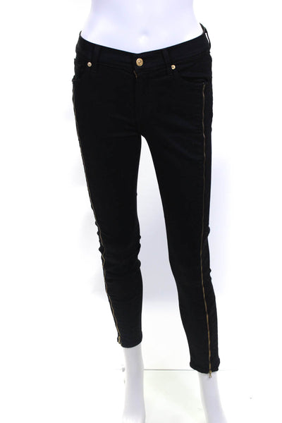 7 For All Mankind Womens Cotton Low Rise Zipper Hem Skinny Jeans Black Size 26