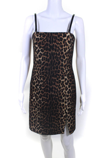 Michael Kors Collection Womens Leopard Print Sleeveless Mini Dress Brown Size 4