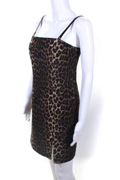 Michael Kors Collection Womens Leopard Print Sleeveless Mini Dress Brown Size 4