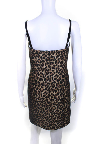 Michael Kors Collection Womens Leopard Print Sleeveless Mini Dress Brown Size 4