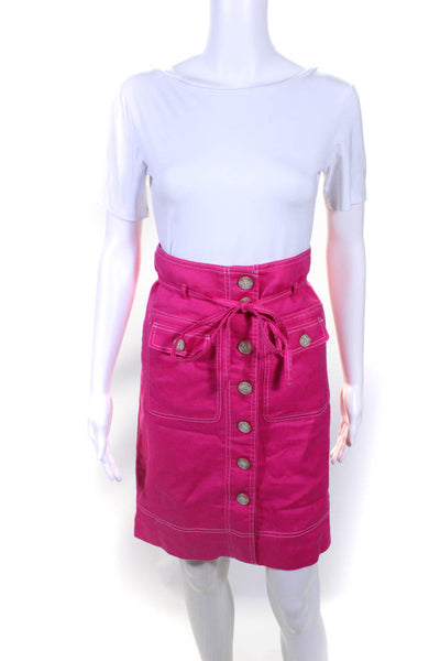 J Crew Womens Linen High Waist Buttoned Knee Length Straight Skirt Pink Size 0