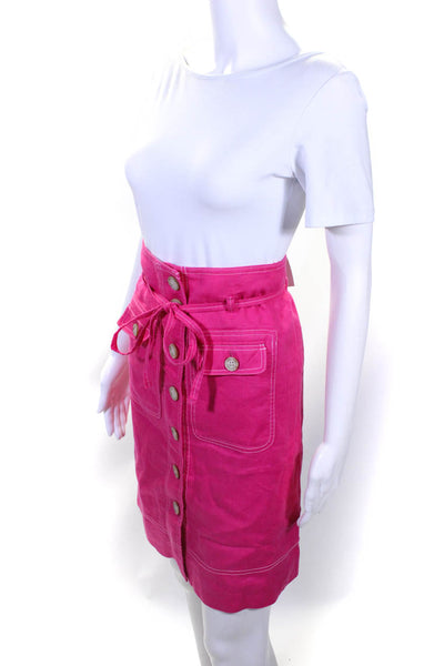 J Crew Womens Linen High Waist Buttoned Knee Length Straight Skirt Pink Size 0