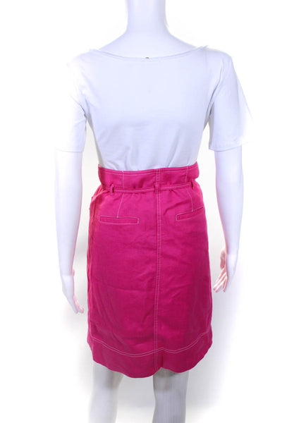 J Crew Womens Linen High Waist Buttoned Knee Length Straight Skirt Pink Size 0