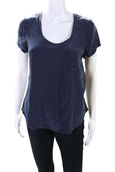 Joie Womens Silk Round Neck Short Sleeve Pullover Blouse Top Blue Size XS