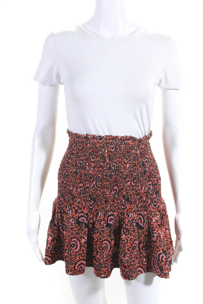 ALC Womens Floral Elastic Shirred Fit and Flare Short Skirt Orange Black Size 2