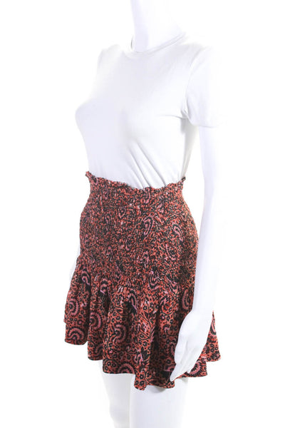 ALC Womens Floral Elastic Shirred Fit and Flare Short Skirt Orange Black Size 2