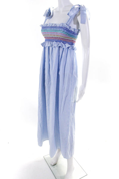 Petersyn Womens Cotton Striped Print Sleeveless Mid-Calf Sundress Blue Size S