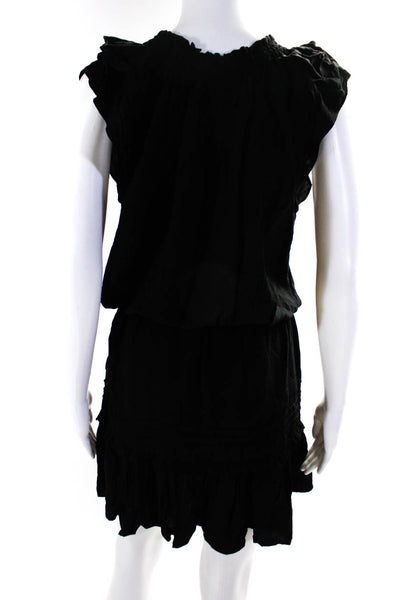 Ba&Sh Womens Smocked V-Neck Cap Sleeve Ruffled Hem Blouson Dress Black Size 6