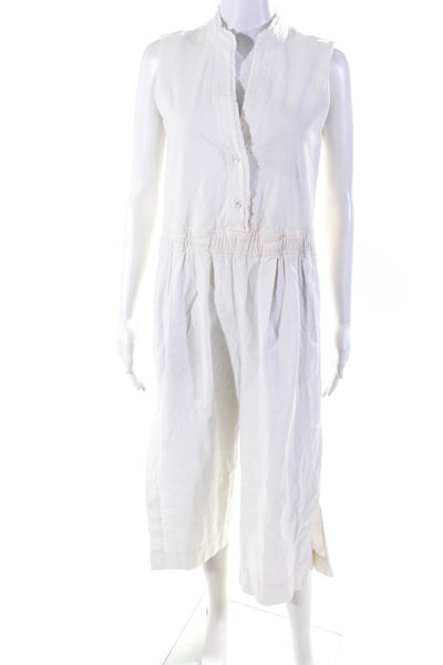 Vince Womens Cotton Denim Cut Out Back Split Leg V-Neck Jumpsuit White Size XS