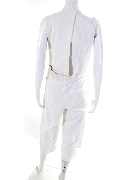 Vince Womens Cotton Denim Cut Out Back Split Leg V-Neck Jumpsuit White Size XS