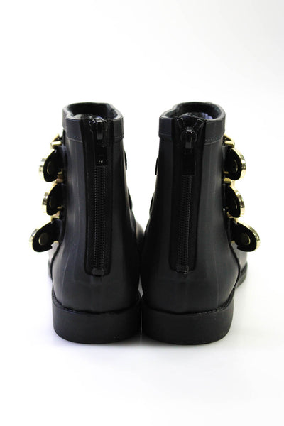 Loeffler Randall Womens Rubber Side Straps Zip-Up Ankle Rain Boots Black Size 7