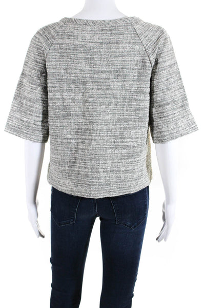 Sessun Womens Woven Metallic Round Neck Short Sleeve Blouse Top Gray Size XS