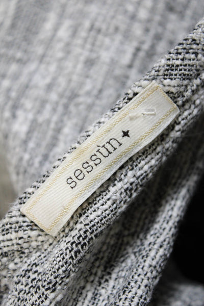 Sessun Womens Woven Metallic Round Neck Short Sleeve Blouse Top Gray Size XS