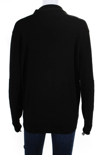 Zegna Sport Womens Wool Knit High Neck Long Sleeve Full Zip Sweater Black Size L