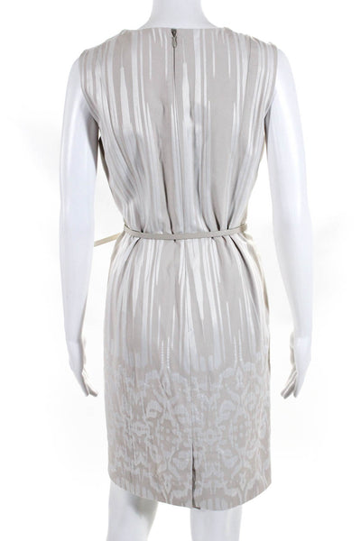 Calvin Klein Womens Striped Sleeveless Belted Pencil Dress Beige White Size L