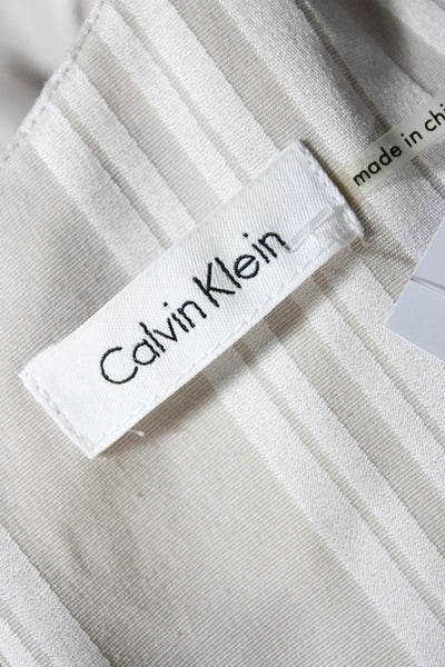 Calvin Klein Womens Striped Sleeveless Belted Pencil Dress Beige White Size L