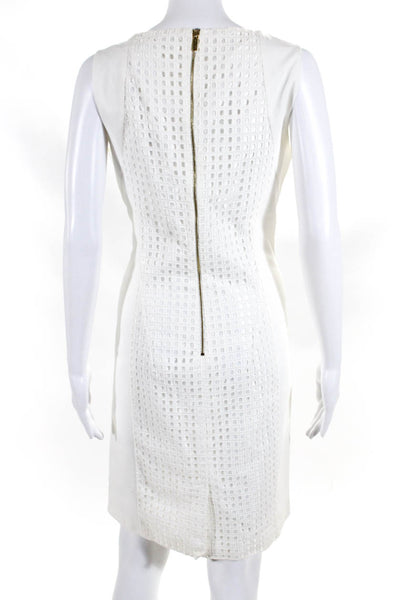 Calvin Klein Womens Embroidered V Neck Sleeveless Pencil Dress White Size L
