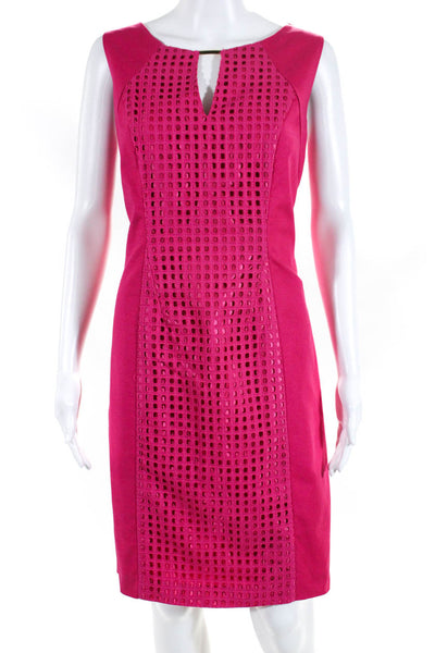 Calvin Klein Womens Embroidered Sleeveless V Neck Pencil Dress Hot Pink Size L