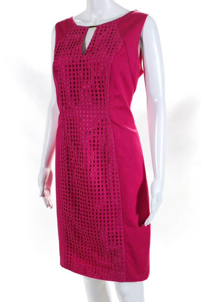 Calvin Klein Womens Embroidered Sleeveless V Neck Pencil Dress Hot Pink Size L
