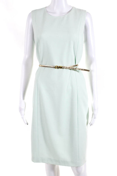 Calvin Klein Womens Round Neck Sleeveless Belted Pencil Dress Mint Green Size 10