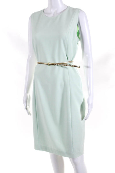 Calvin Klein Womens Round Neck Sleeveless Belted Pencil Dress Mint Green Size 10