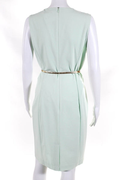 Calvin Klein Womens Round Neck Sleeveless Belted Pencil Dress Mint Green Size 10