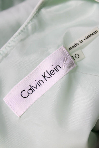 Calvin Klein Womens Round Neck Sleeveless Belted Pencil Dress Mint Green Size 10