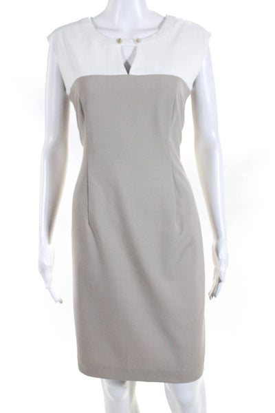 Calvin Klein Womens Colorblock Cutout Sleeveless Pencil Dress Beige White Size 8