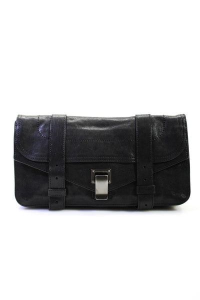 Proenza Schouler Womens PS1 Pochette Flip Lock Flap Clutch Handbag Black Leather
