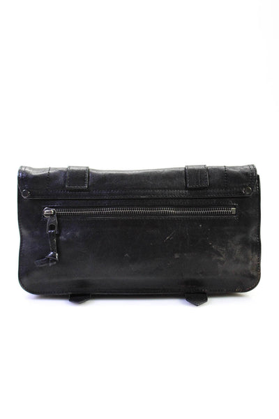 Proenza Schouler Womens PS1 Pochette Flip Lock Flap Clutch Handbag Black Leather