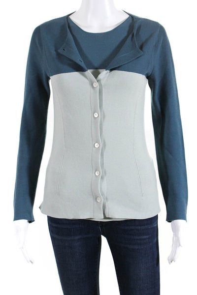 Maje Womens Cotton Knit Two Tone Button Up Cardigan Sweater Set Blue Size 40