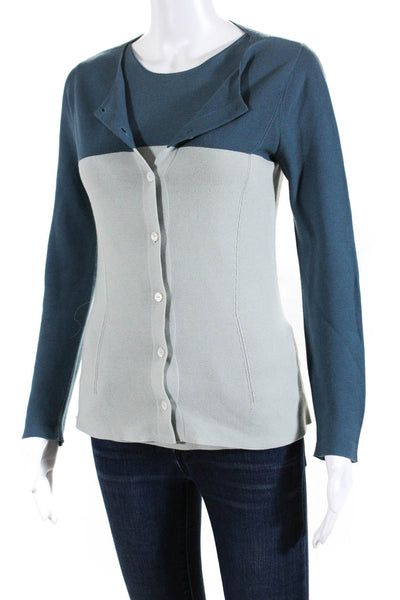 Maje Womens Cotton Knit Two Tone Button Up Cardigan Sweater Set Blue Size 40