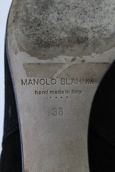 Manolo Blahnik Womens Suede Buckle Up Low Heels Ankle Boots Black Size 38 8