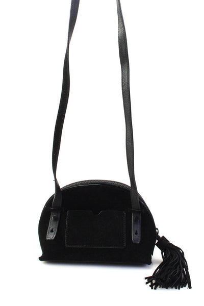 Loeffler Randall Womens Suede Tassle Crossbody Shoulder Handbag Black