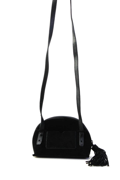 Loeffler Randall Womens Suede Tassle Crossbody Shoulder Handbag Black