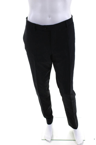Pal Zileri Mens Textured Button Flat Front Straight Dress Pants Black Size EUR54