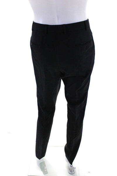 Pal Zileri Mens Textured Button Flat Front Straight Dress Pants Black Size EUR54