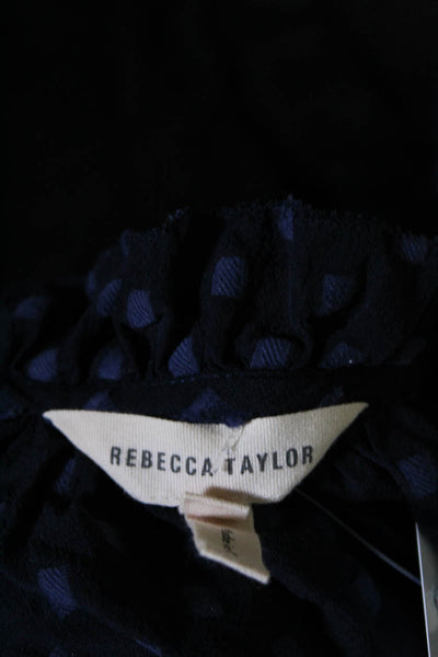 Rebecca Taylor Womens Silk Swiss Dot V-Neck Long Sleeve Blouse Top Navy Size 0