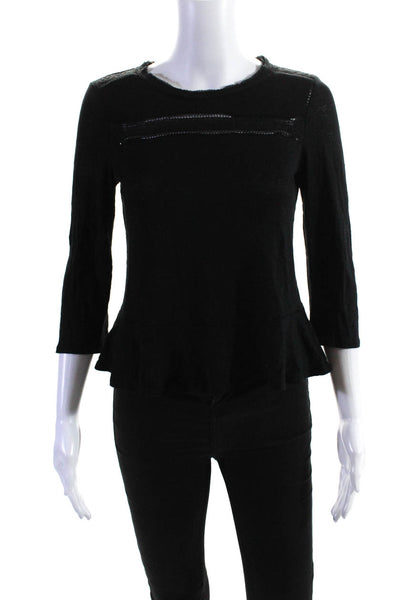 Rebecca Taylor Womens Linen Jersey Knit Long Sleeve Blouse Top Black Size XS