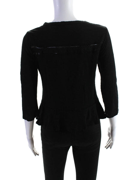 Rebecca Taylor Womens Linen Jersey Knit Long Sleeve Blouse Top Black Size XS