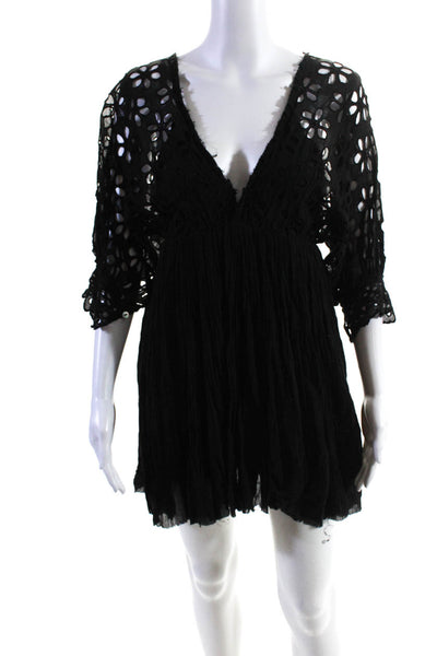 FP One by Free People Womens Cotton Lace V-Neck Empire Waist Dress Black Size XS