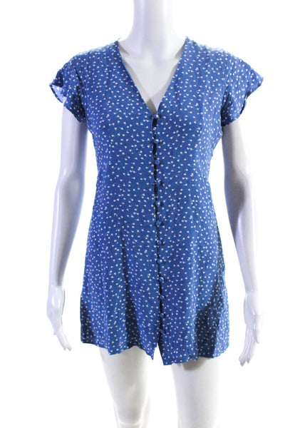 Rails Womens Woven Floral Printed V-Neck Button Front Mini Dress Blue Size XS